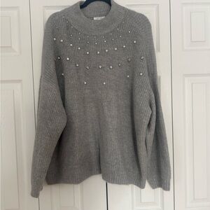 Maurices Gray Turtleneck Sweater with Pearl Details